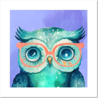 Blue Owl Watercolor Posters and Art